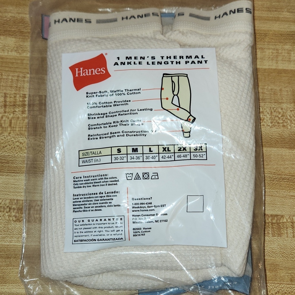 Hanes White Thermal Ankle Length Pant, size M - Picture 3 of 4